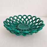 Vintage Vallauris green woven ceramic fruit bowl