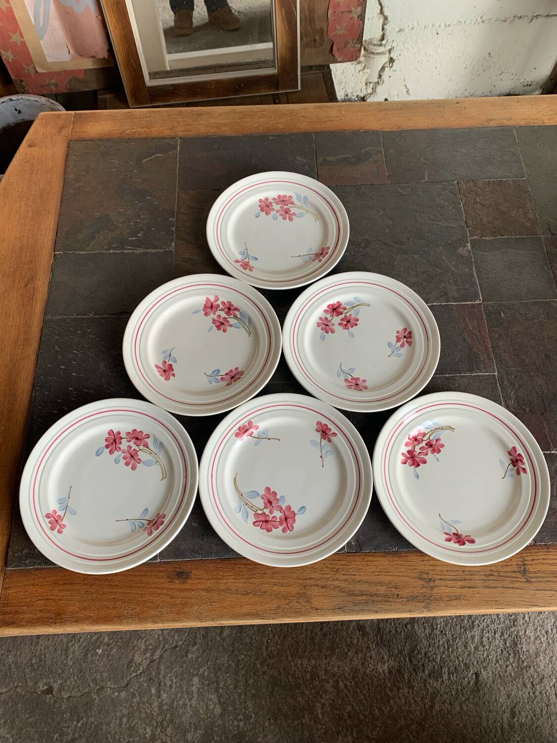 6 vintage floral ceramic dinner plates – retro country style