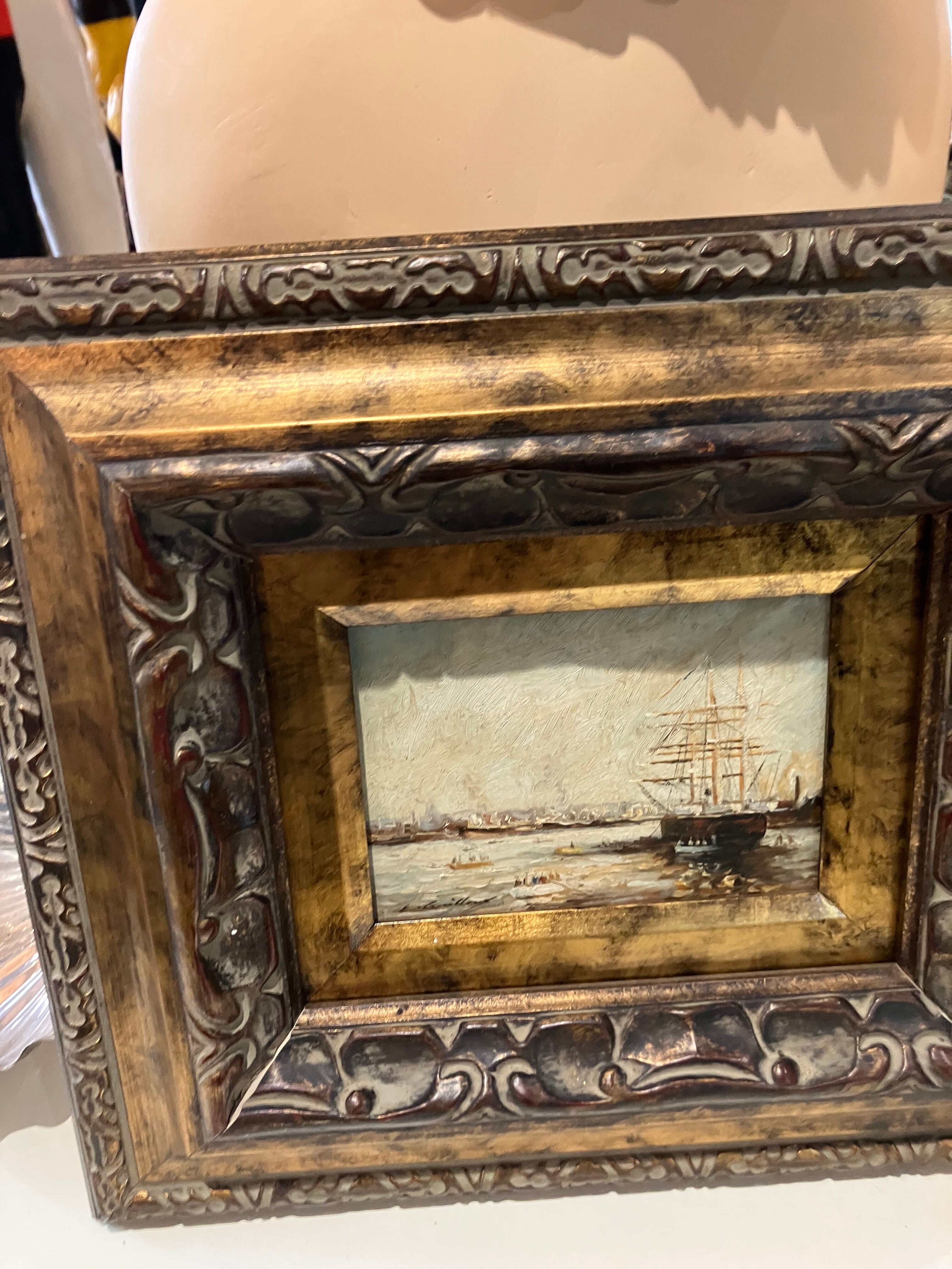 Oil on canvas "bateaux au port" signed e. guilleux