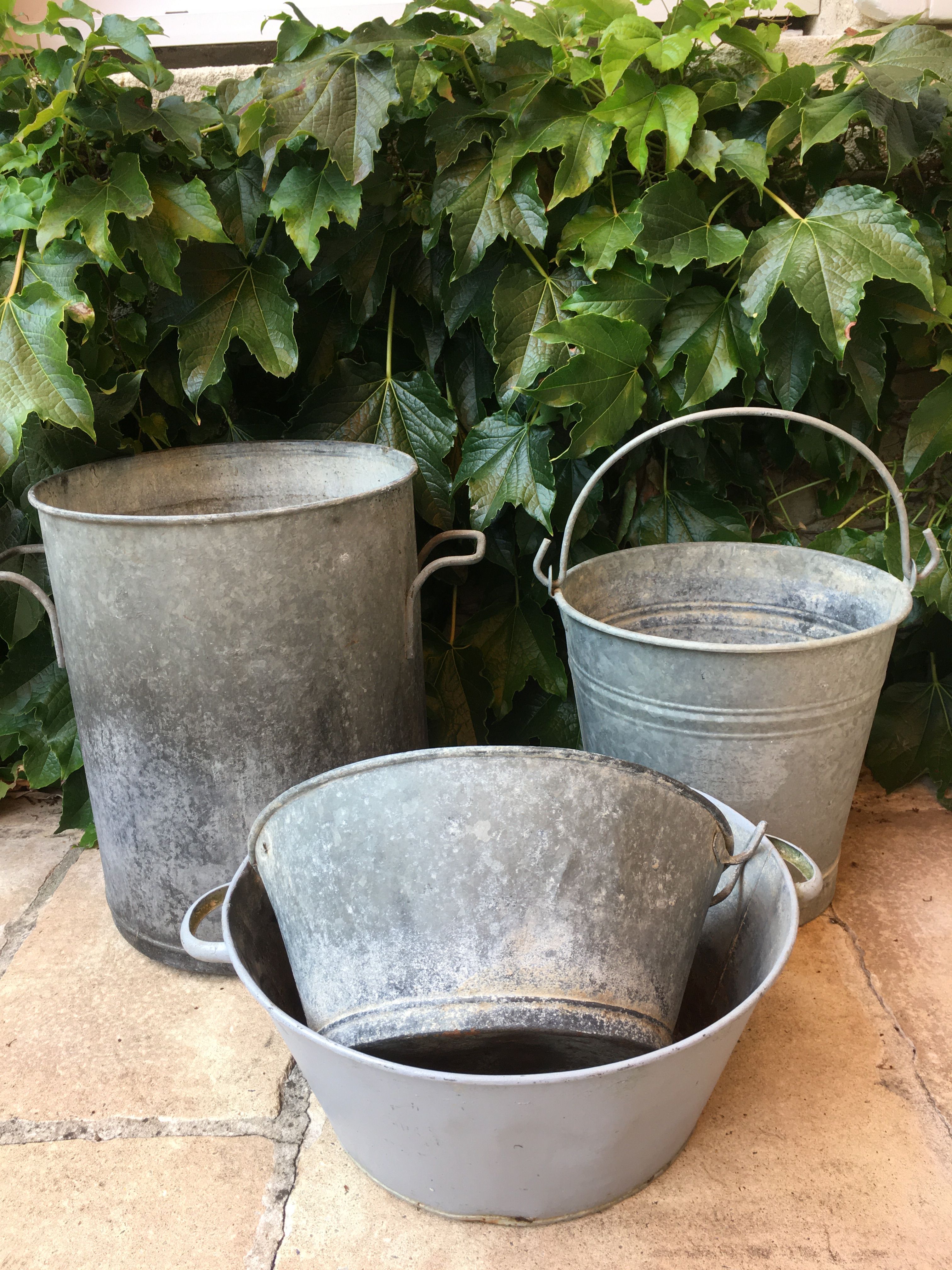 Ancienne bassine en zinc cache-pot 40 cm