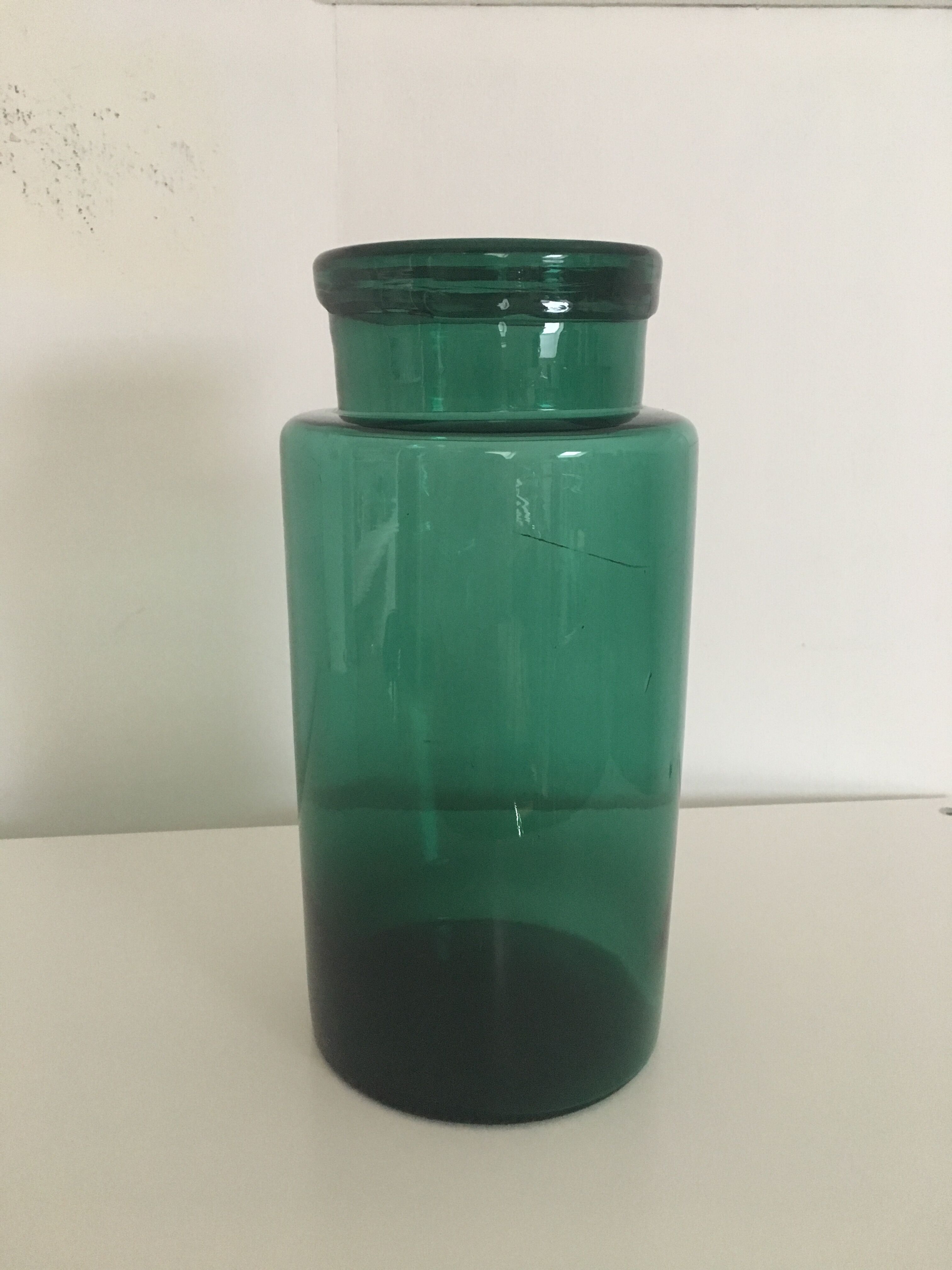 Old breath green glass apothecary jar