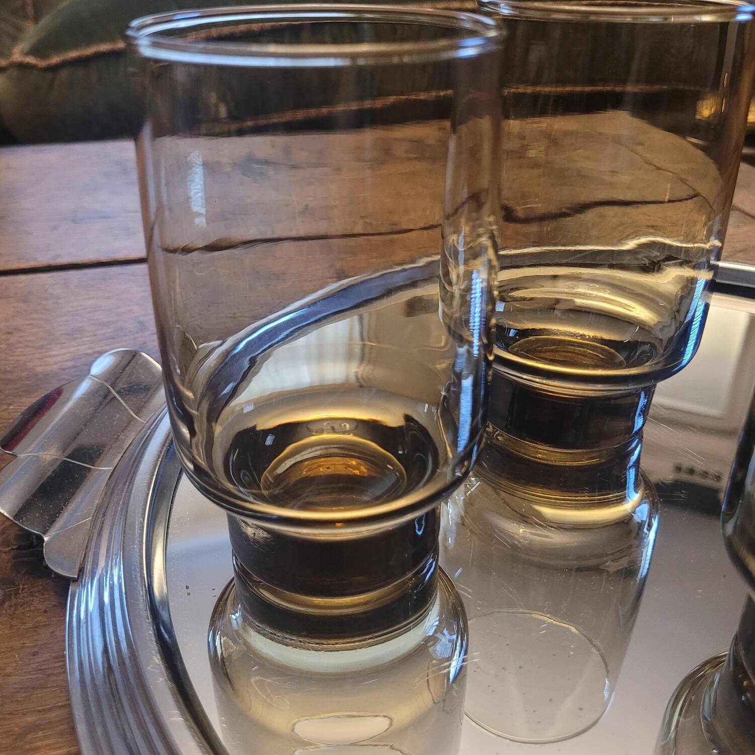 4 vintage 70s long drink glasses - green smoked glass