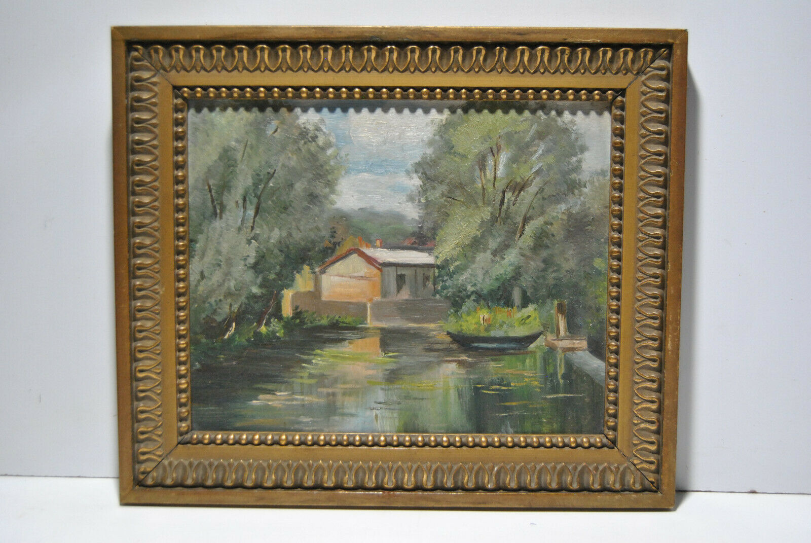 Painting painting landscape countryside river pond lake boat boat