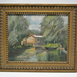 Painting painting landscape countryside river pond lake boat boat