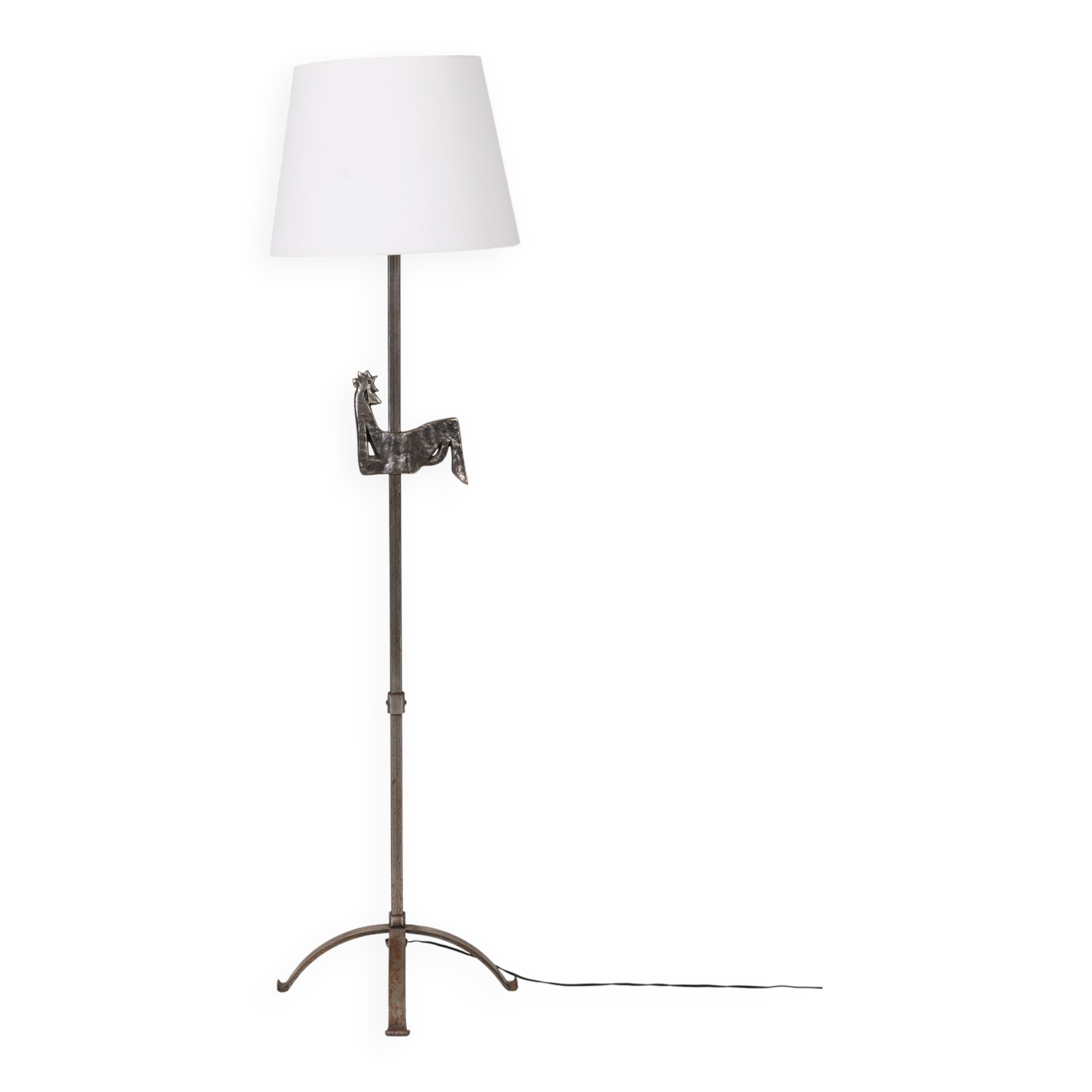 Floor lamp Rooster in beaten iron, 1950s, France
