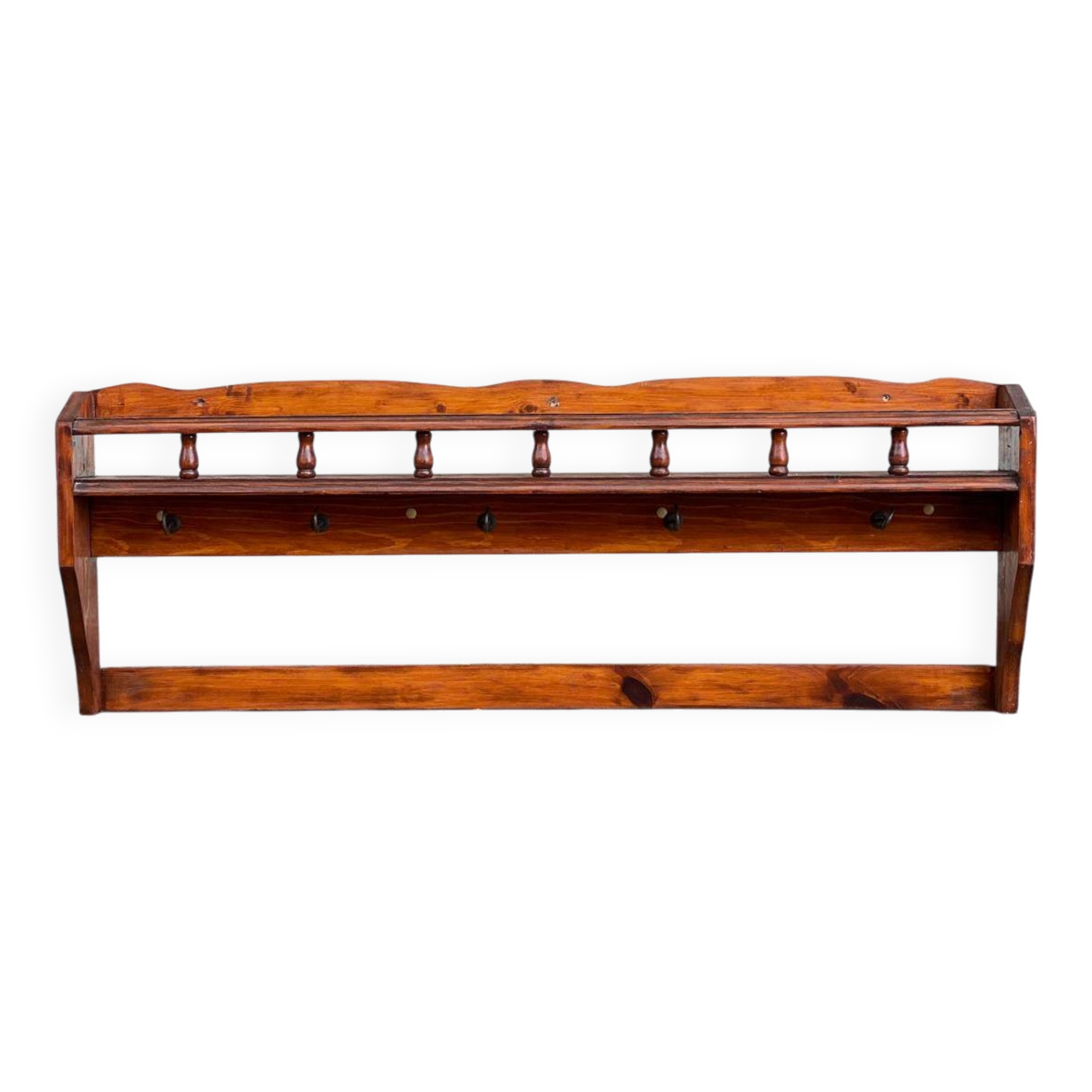 Solid wood wall shelf with 6 hooks coat rack