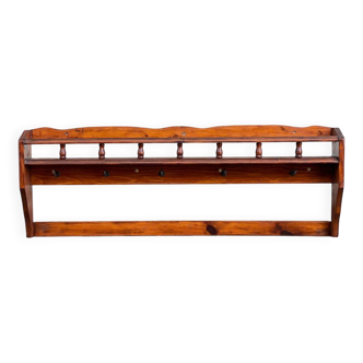 Solid wood wall shelf with 6 hooks coat rack