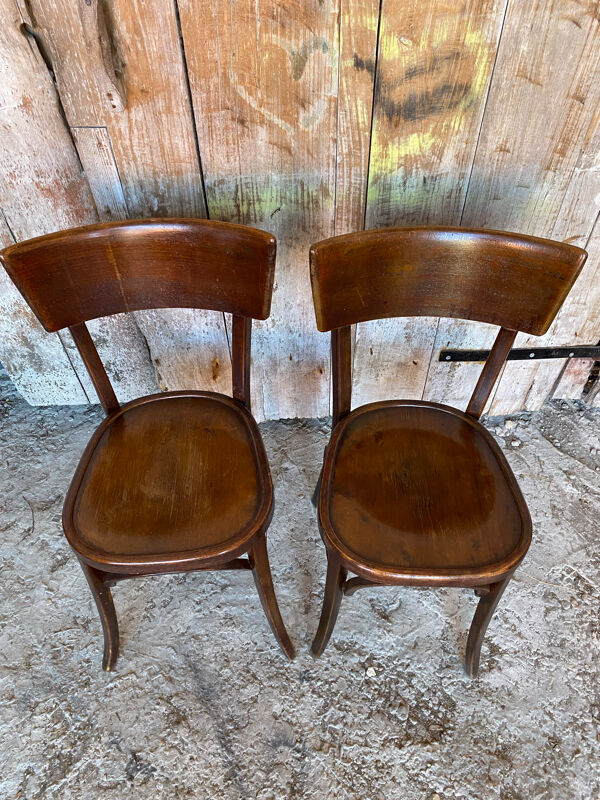 Paire de chaise bistrot ancienne baumann bois courbé années 50 vintage