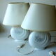 2 bedside lamps made of white ceramic with floral motifs and fabric lampshades, vintage from the 70s