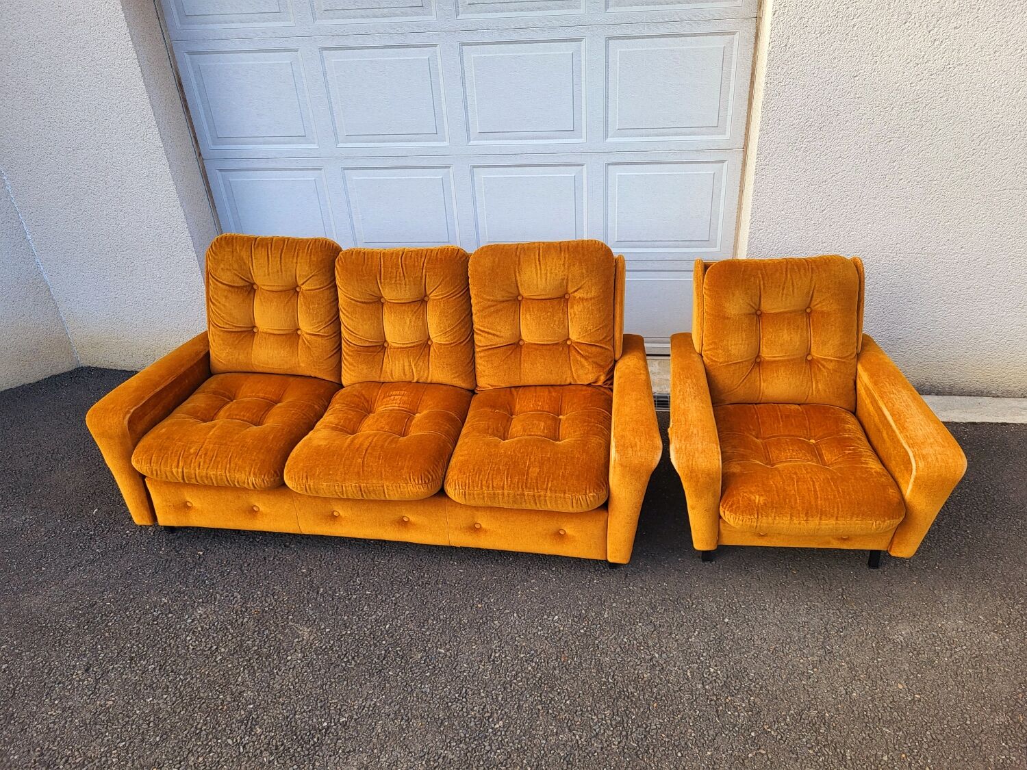Ensemble canapé fauteuil vintage velours