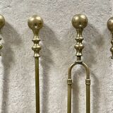 Brass fireplace accessory set with vintage stand