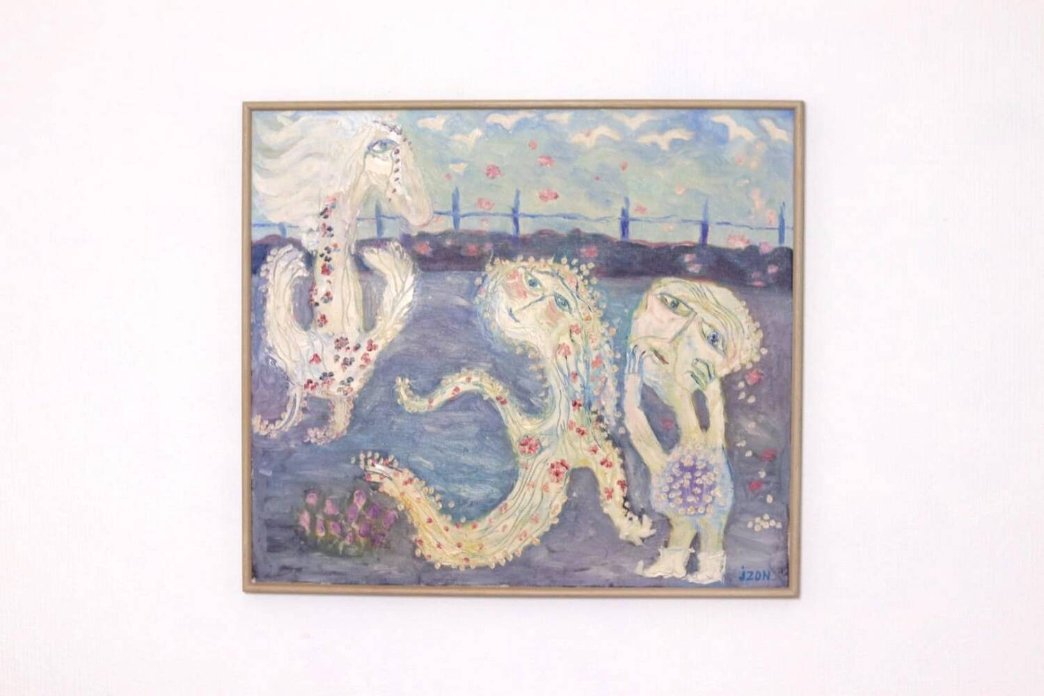 Original Swedish Oil on Canvas – “Figures” by JZON – Vintage, Framed