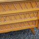 Vintage chest of drawers in light oak and rattan with tapered legs, 3 drawers from the 1950s.
