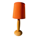 1980s orange turned wooden lamp