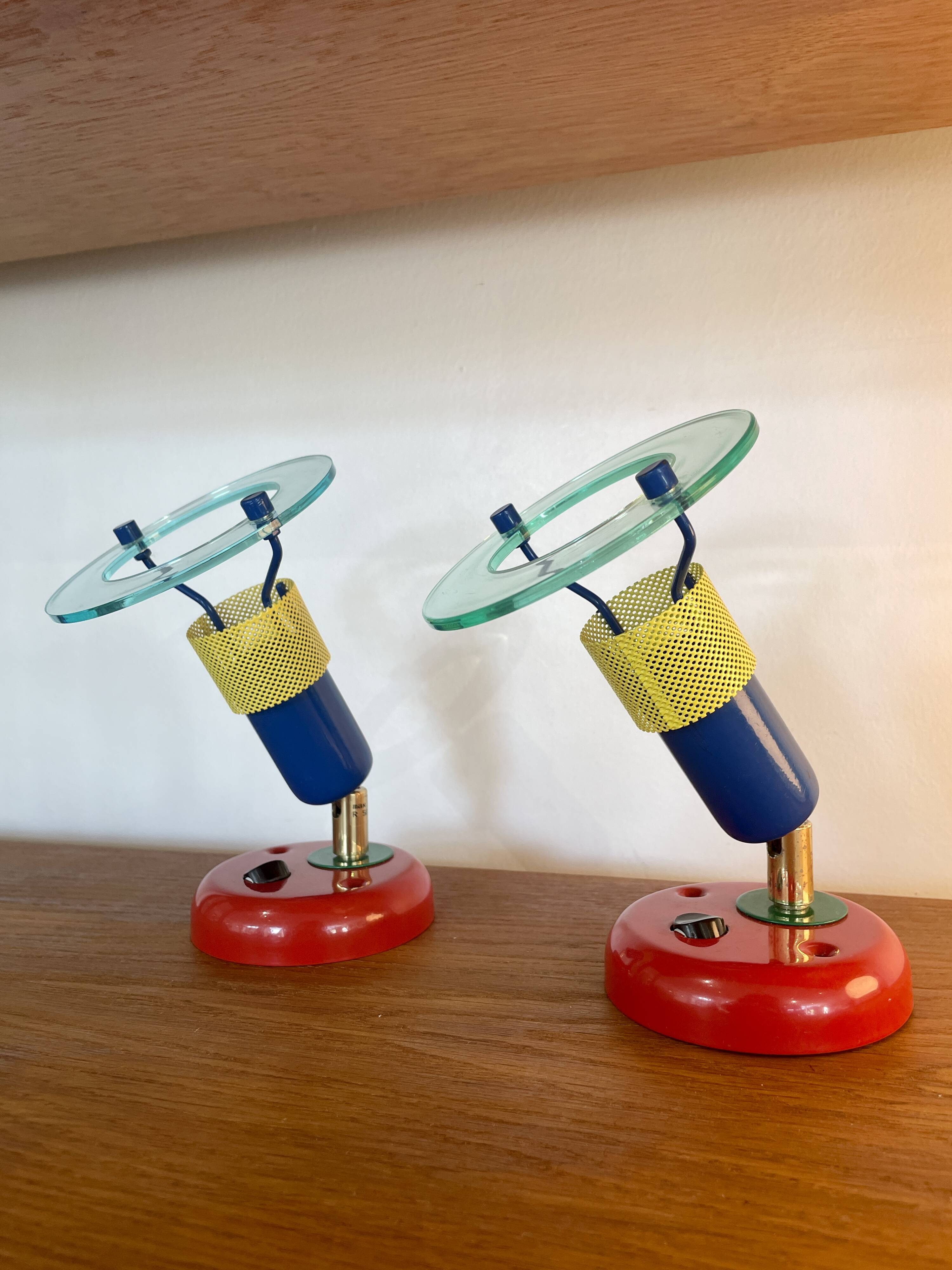 Pair of 90s multi-colored wall lights