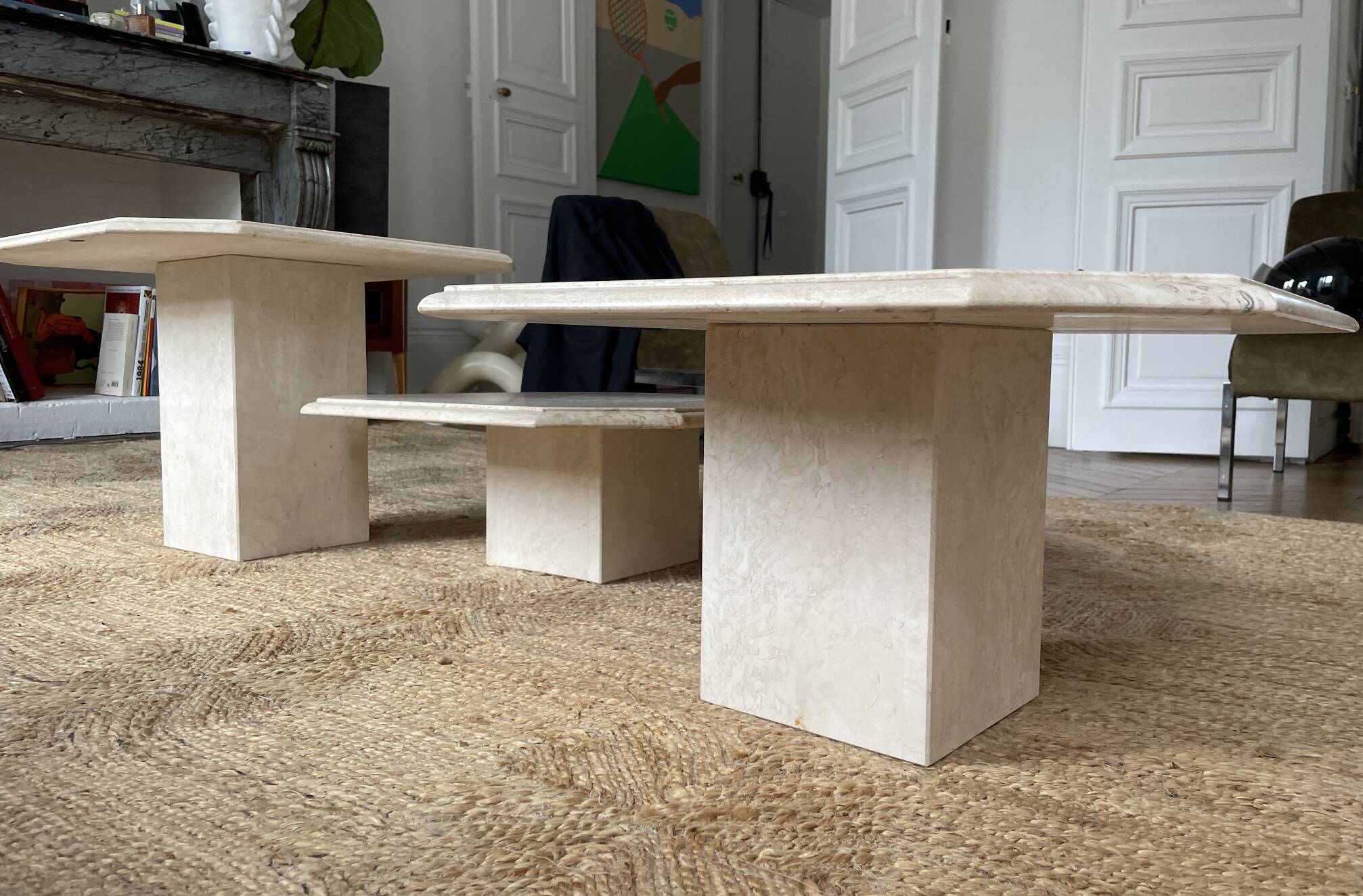 Set of three travertine coffee tables from the 70s