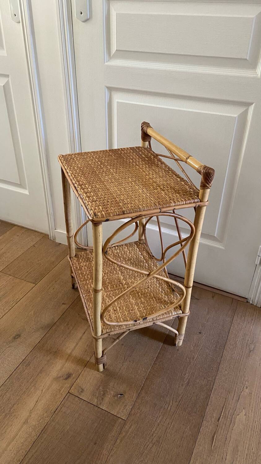 Vintage rattan bedside table 1960