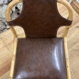 Vintage chair in rattan and bamboo and brown leather