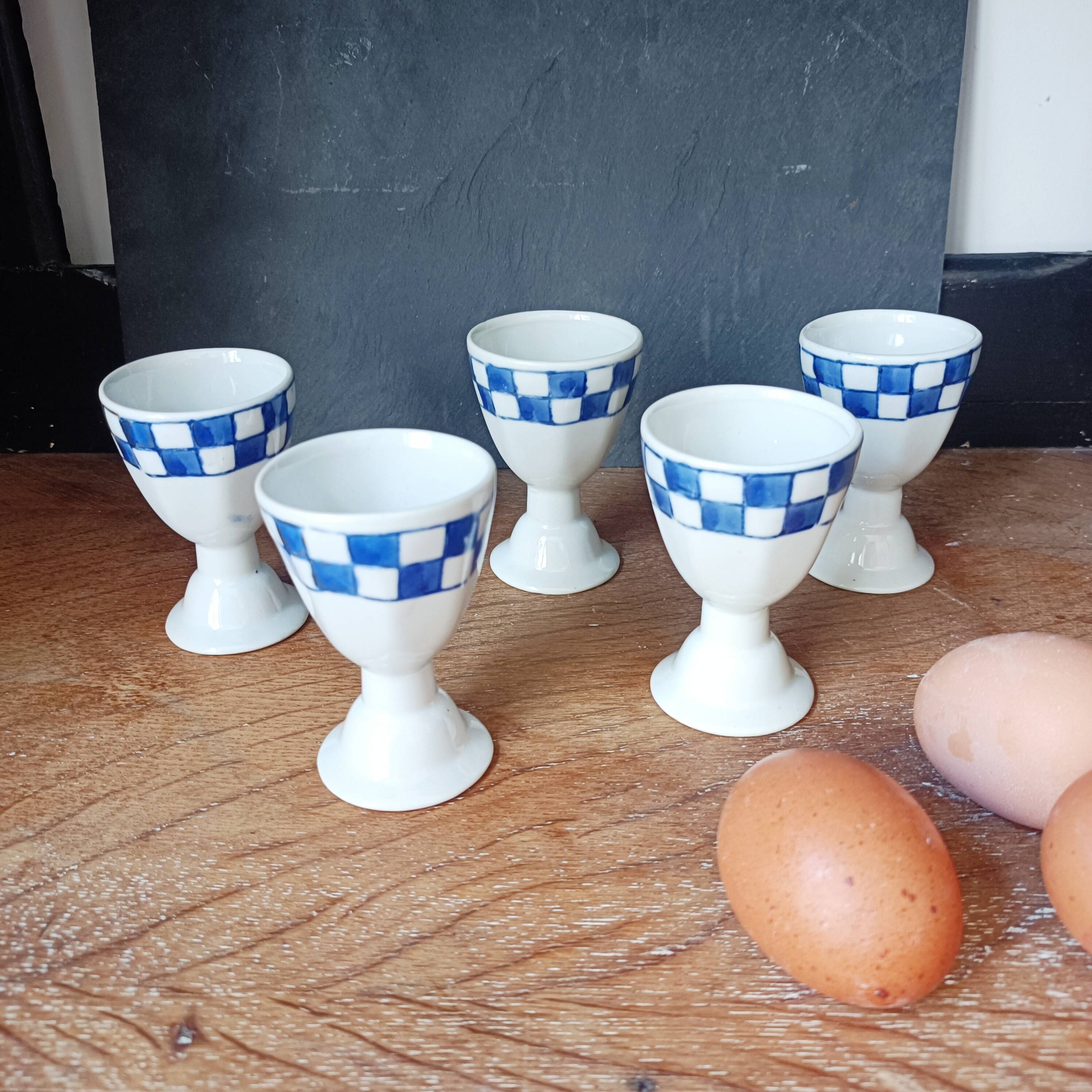 Set of 5 large earthenware egg coquetiers
