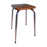 Caramel skaï stool and tapered feet in chrome metal