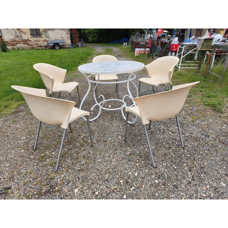 Salon de jardin fer forgé table + 5 fauteuils
