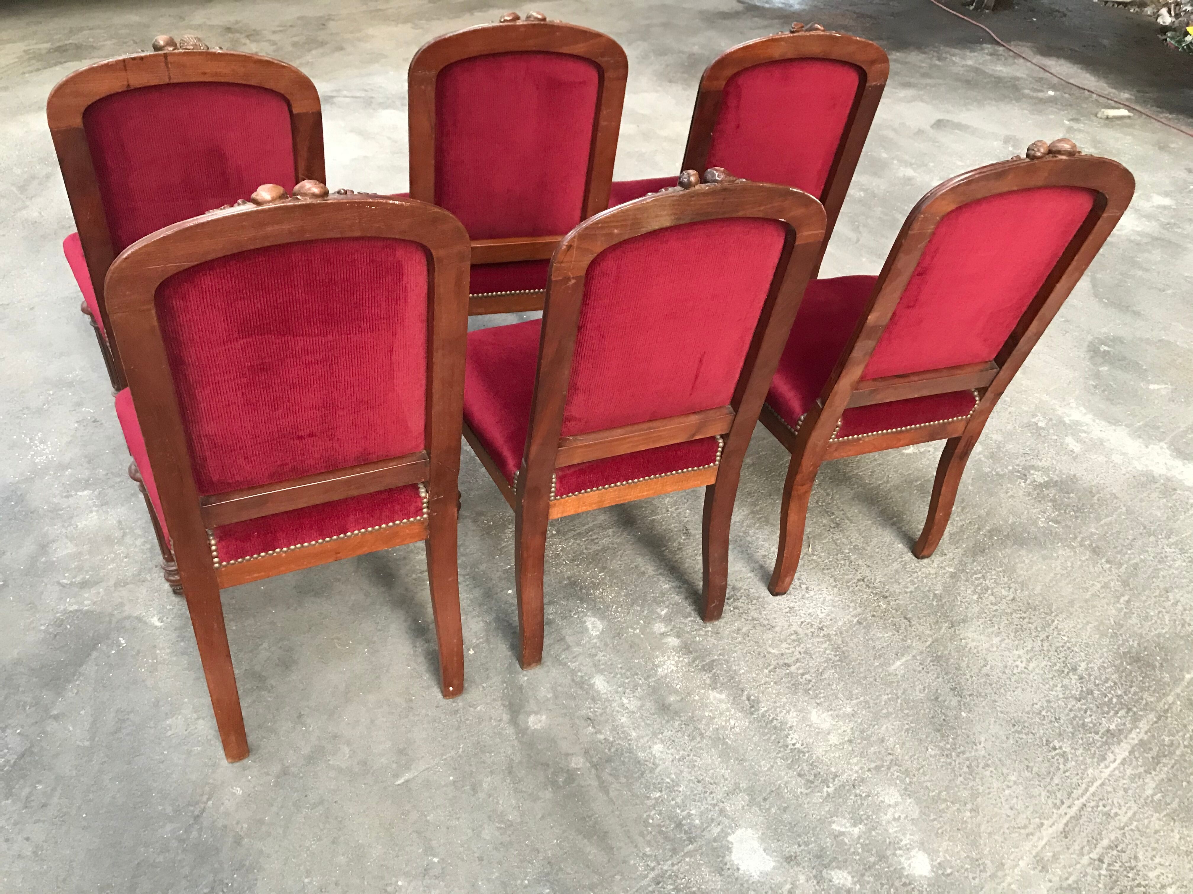 Suite of 6 red velvet chairs Napoleon III