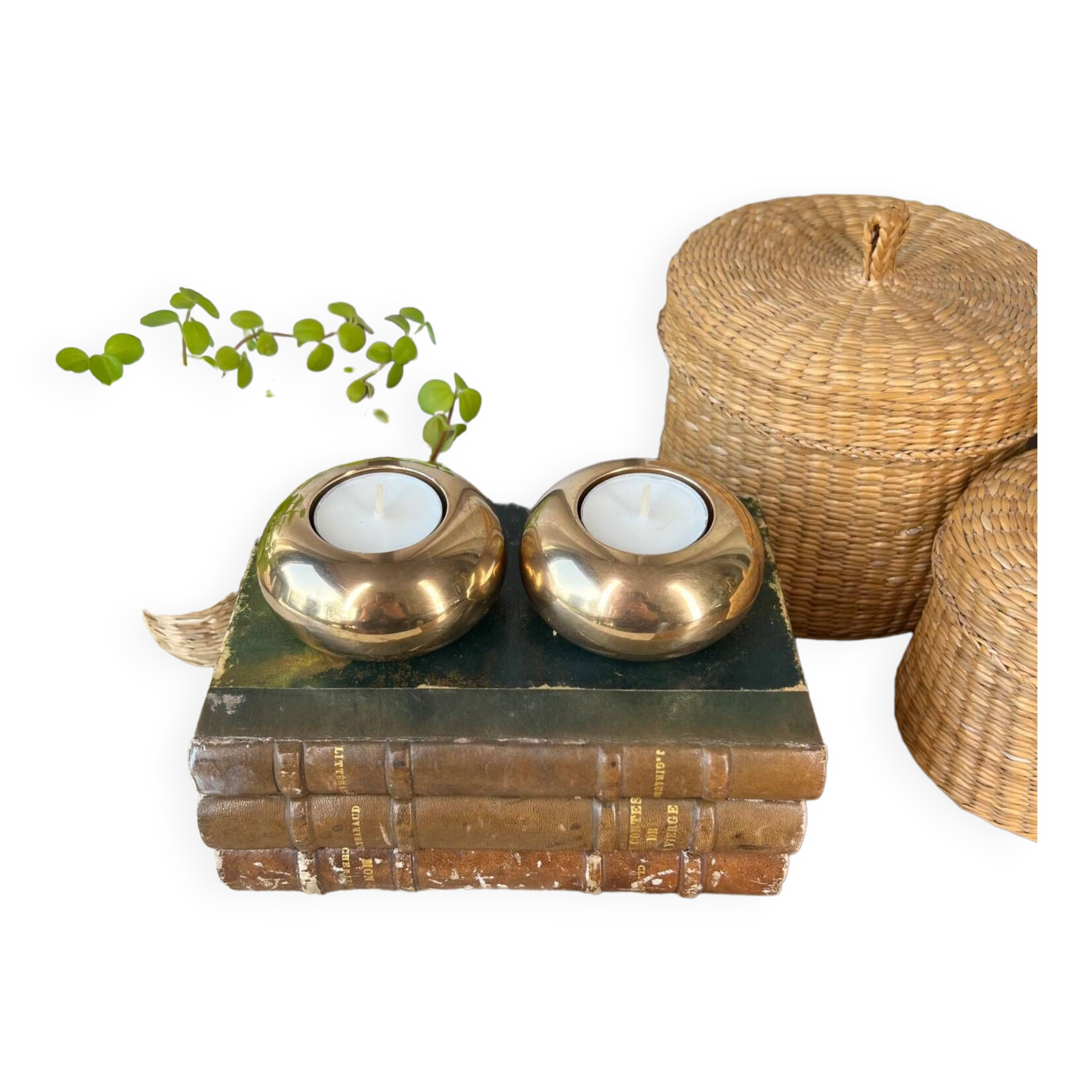 Duo de bougeoirs “boule” en laiton