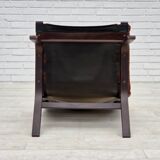 1970s, Danish loungechair by Farstrup, leather, canvas, bent wood.