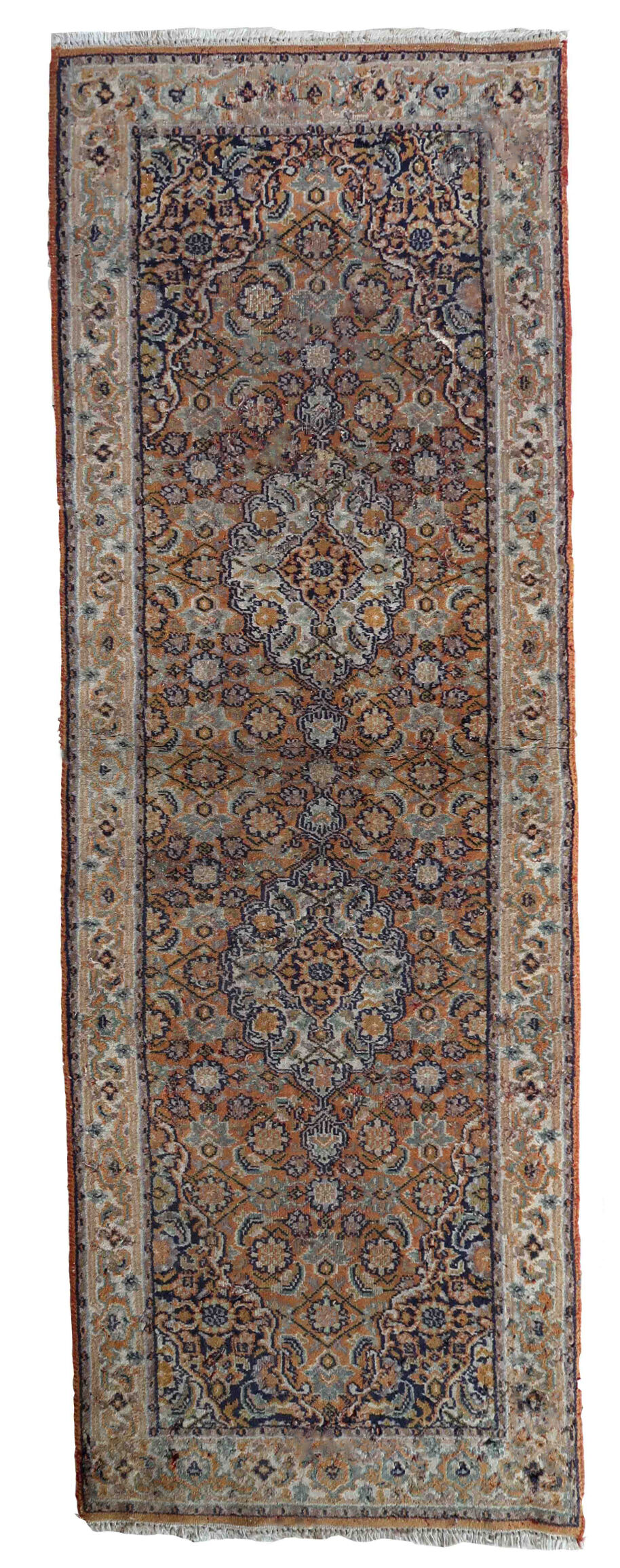 Vintage indian carpet tabriiz handmade 60cm x 177cm 1970s