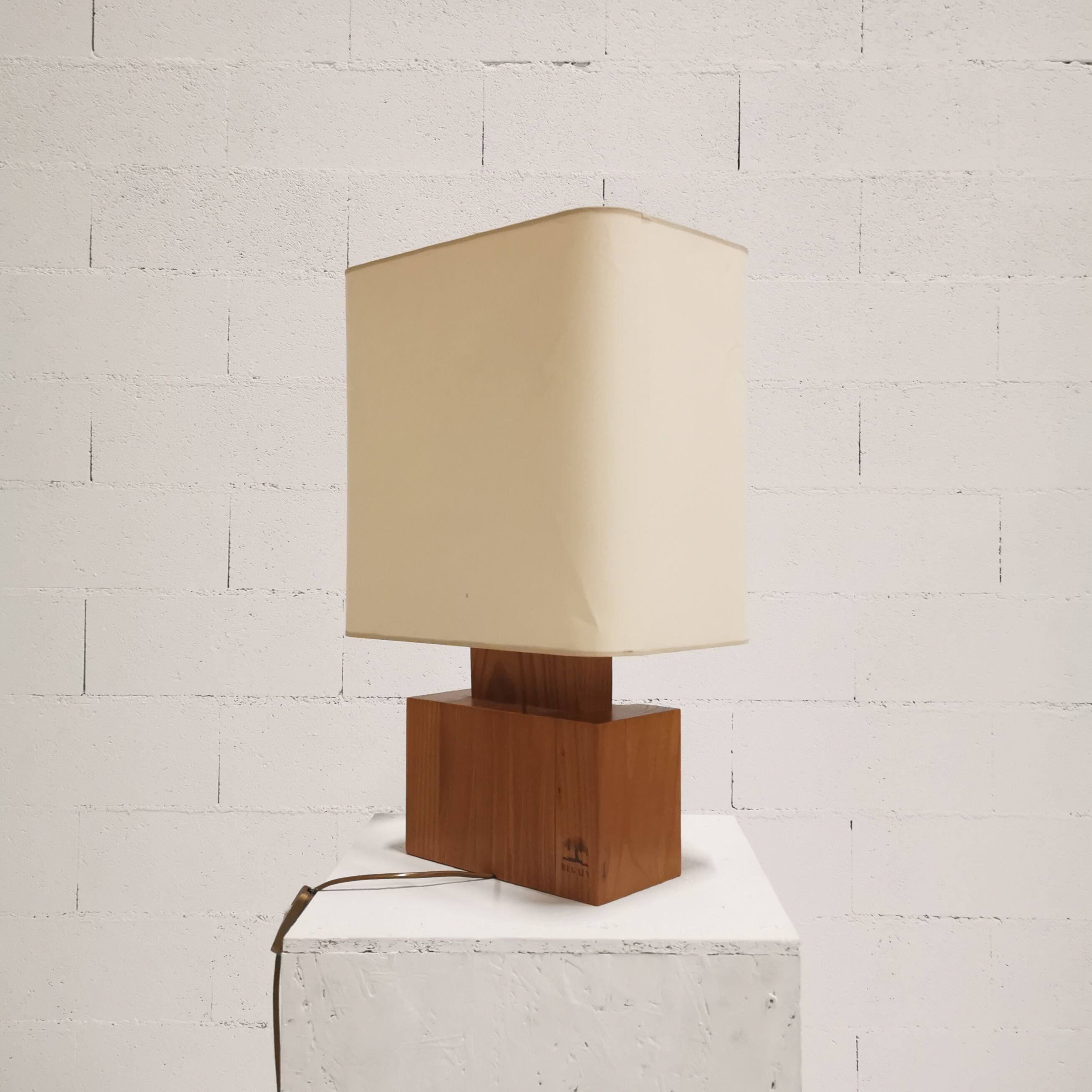 Solid elm lamp from Maison Regain, 1970