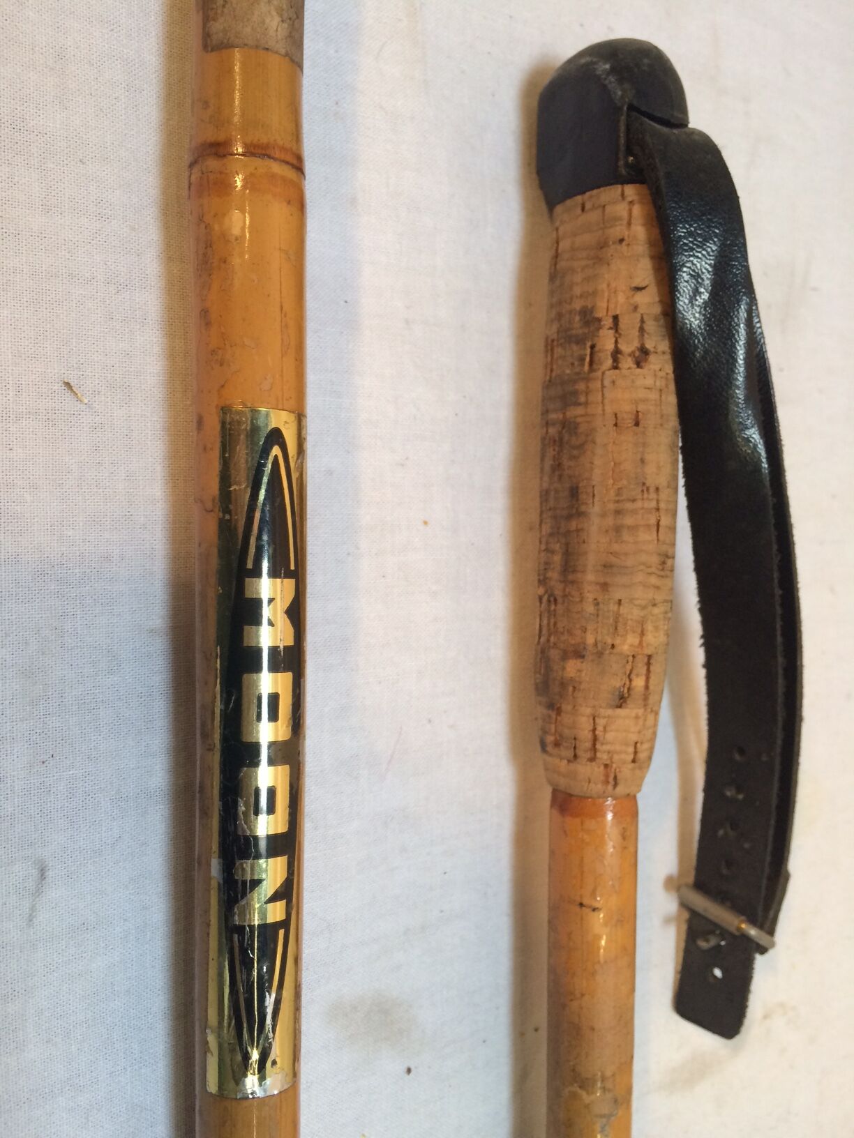 Ancient wooden and cork ski ings