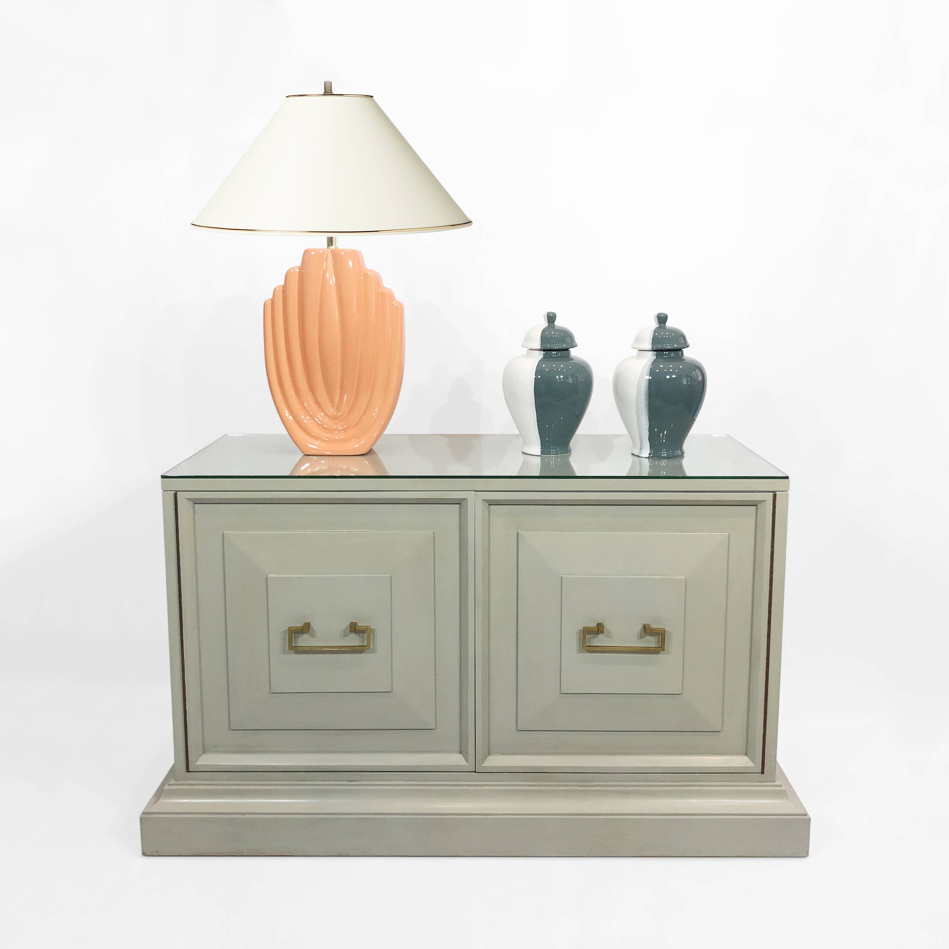 1980s salmon pink ceramic table lamp art deco pastel midcentury golden girls