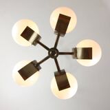 Vintage Italian Copper & Opaline Chandelier, 70s