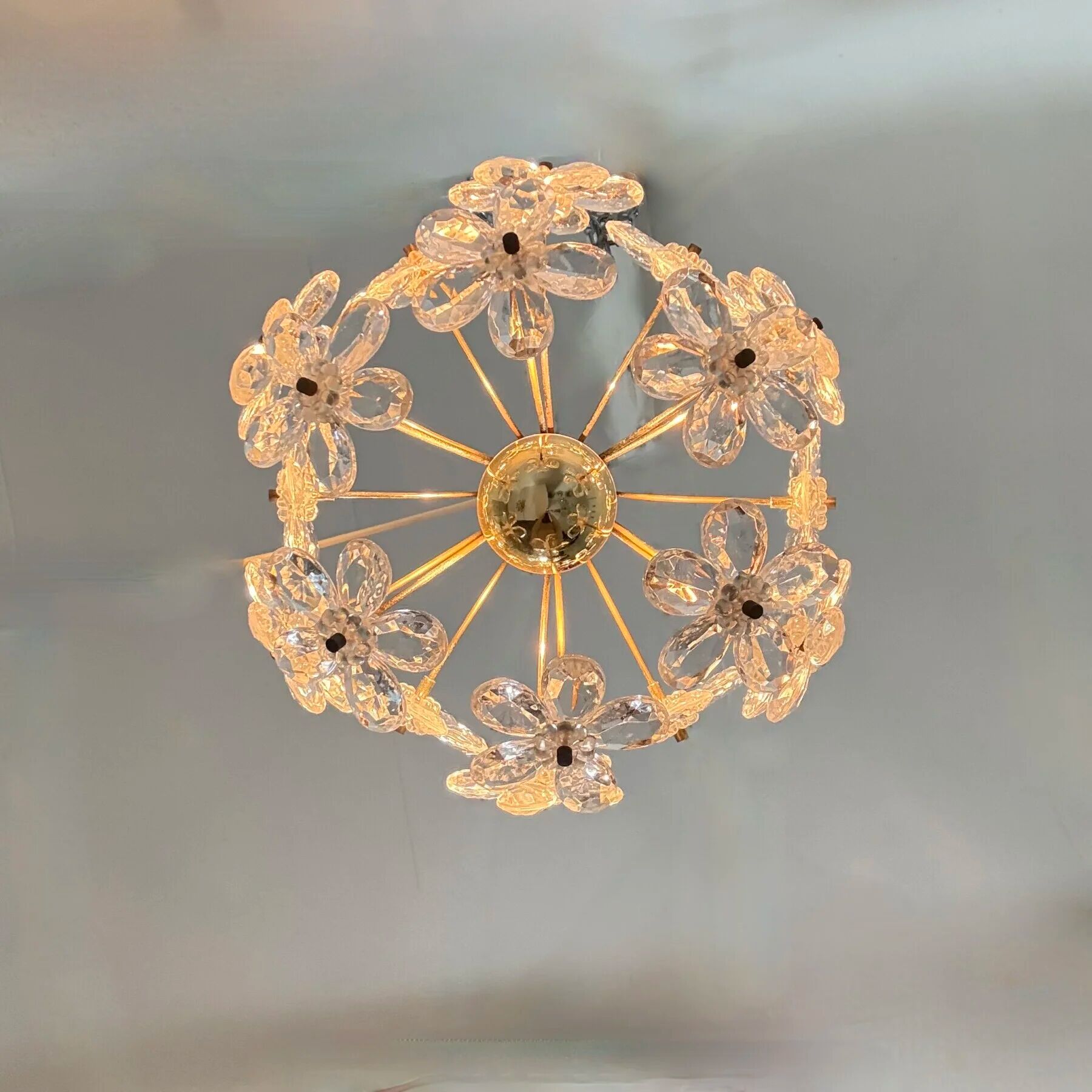 Mid-century crystal flower ceiling lamp, 1970s