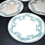Onnaing Faïencerie set of 4 Coppelia plates with green floral decoration, iron earthenware