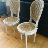 Paire de chaises Louis XVI époque fin XIXe cannages façon damiers