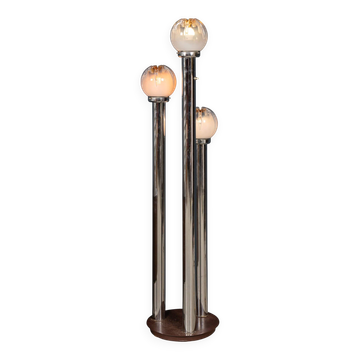 Lampe de sol vintage italienne en chrome et verre par mazzega c.1970