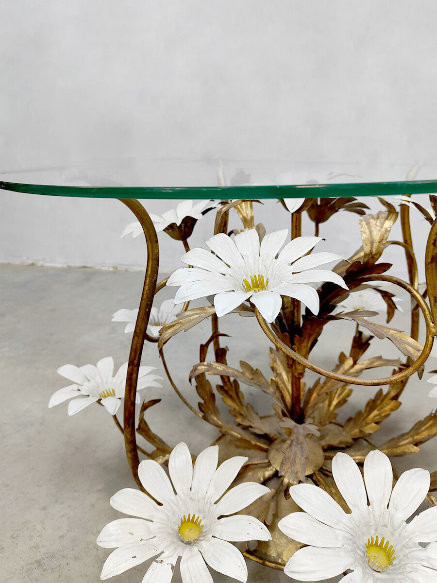 Hollywood Regency 'Flowers' Brass Coffee Table