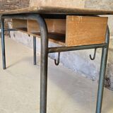 1960s double school table in oak and steel