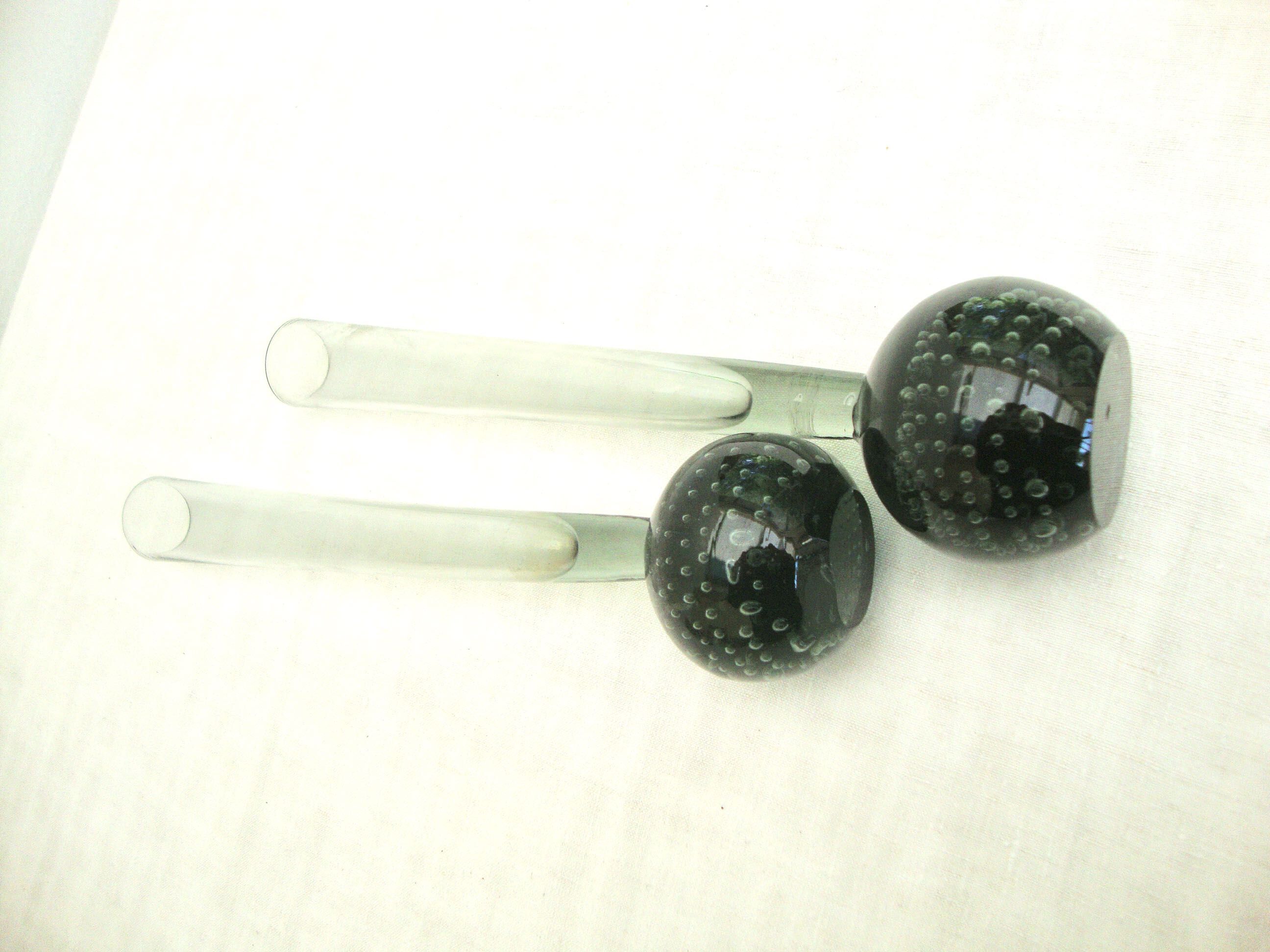 Set of 2 bubbled blown glass vases