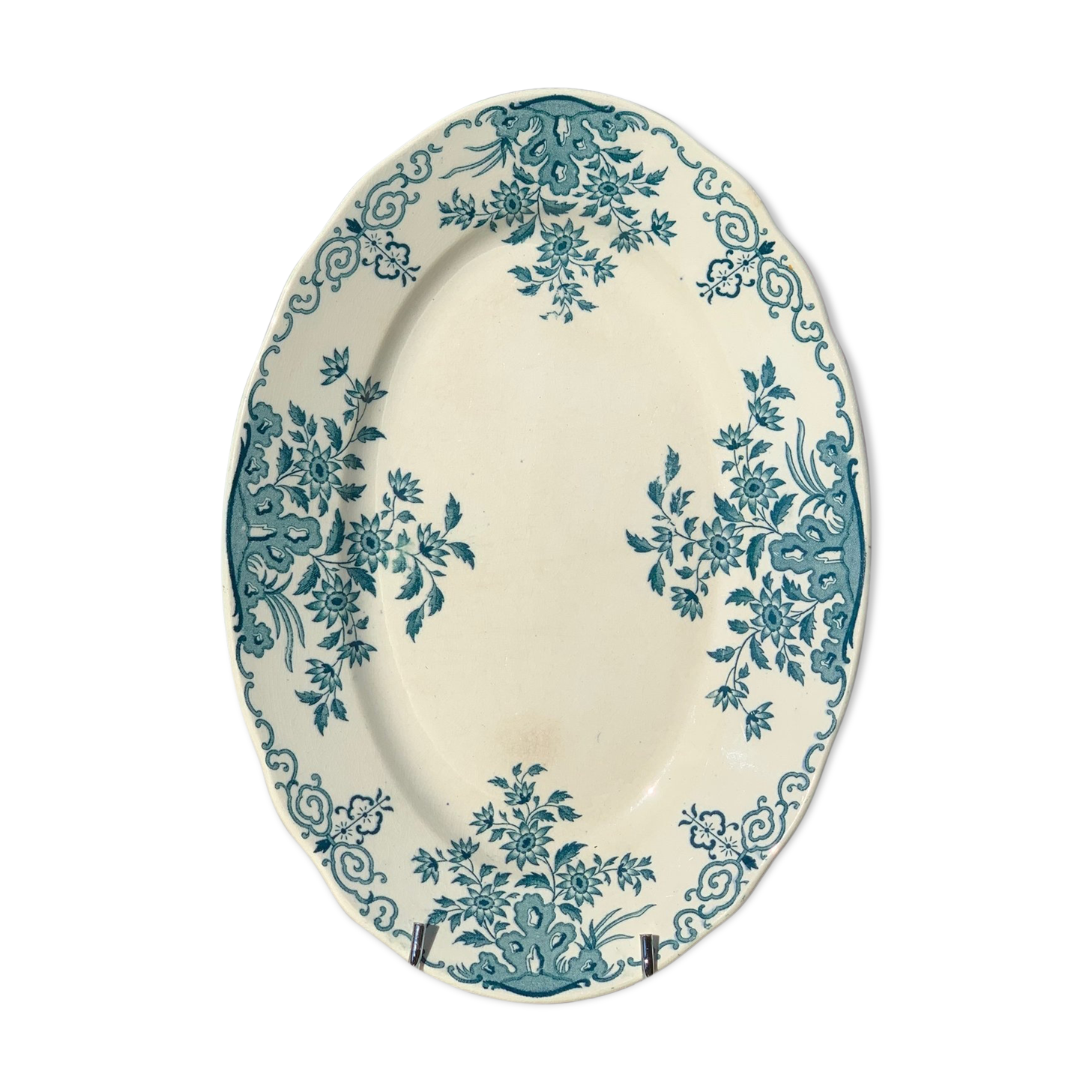Old earthenware oblong dish, Sarreguemines service Moscow 1900-1925