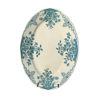 Old earthenware oblong dish, Sarreguemines service Moscow 1900-1925