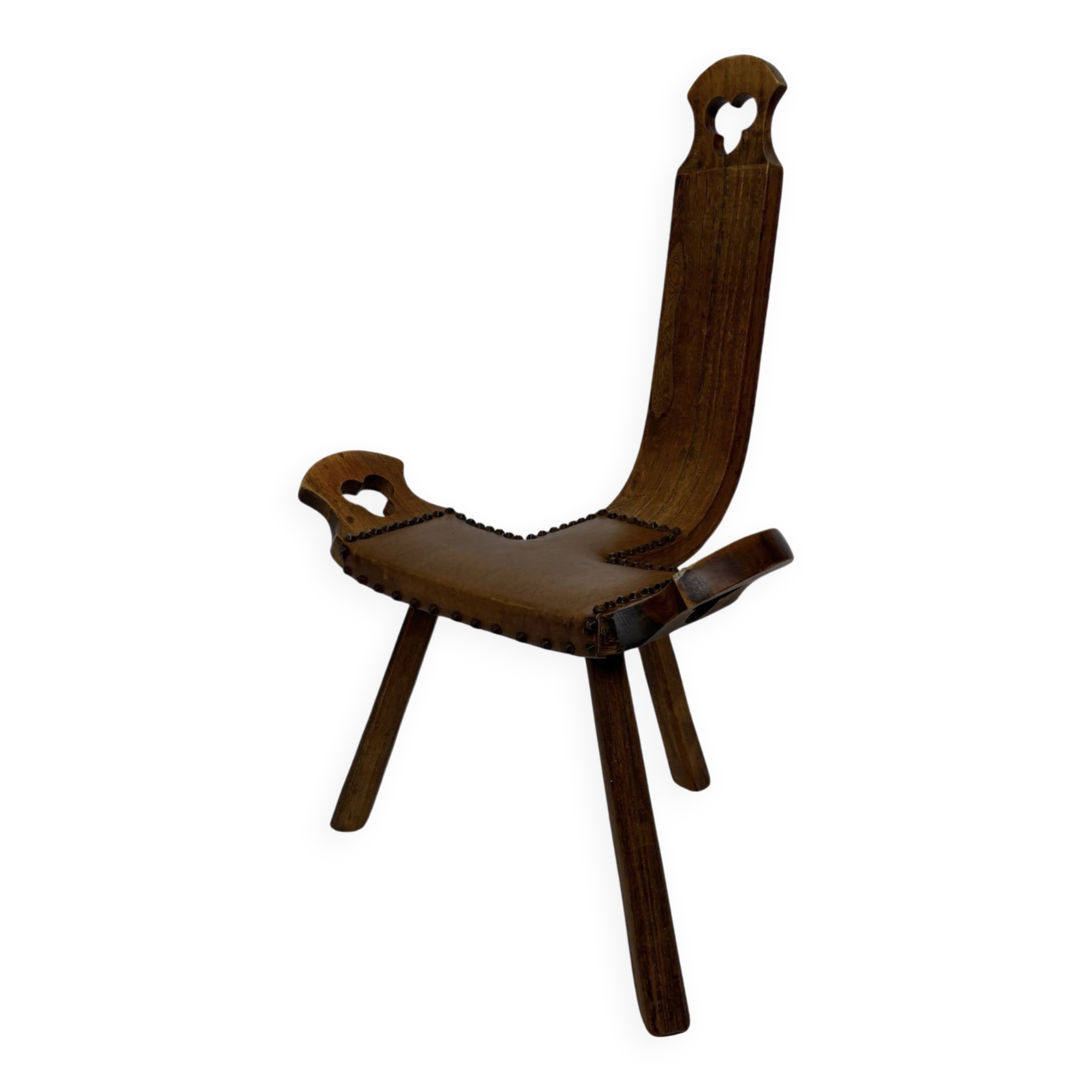 Vintage Spanish chair stool brutalist design wood
