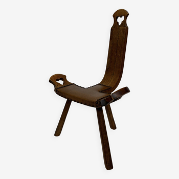 Vintage Spanish chair stool brutalist design wood