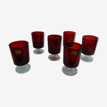 Set of 6 red luminarc smoked water Sweden 70 vintage glasses