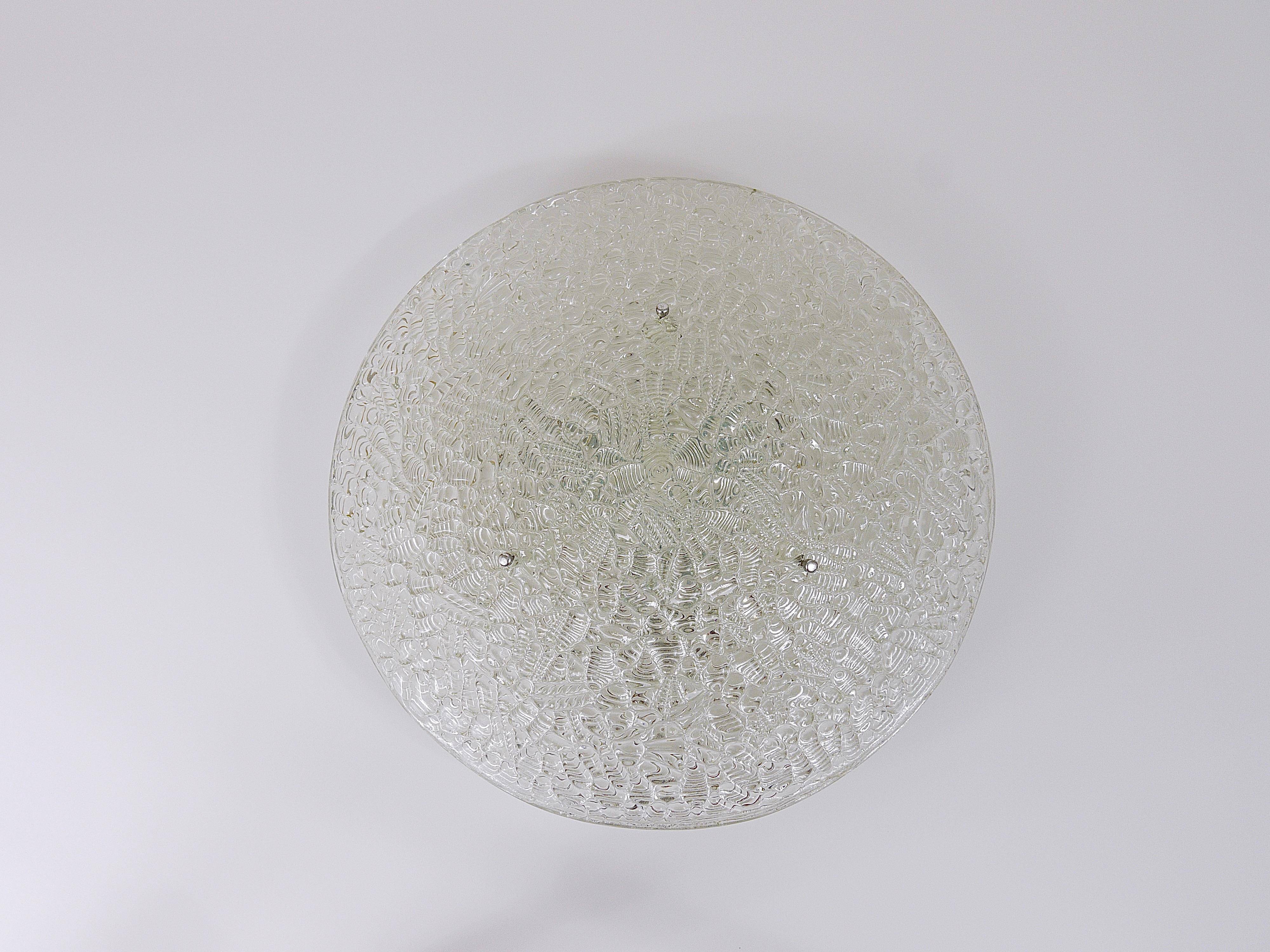 Round textured glass ceiling light J. T. Kalmar mid-century, Austria, 1960s