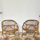 Pair of vintage rattan armchairs