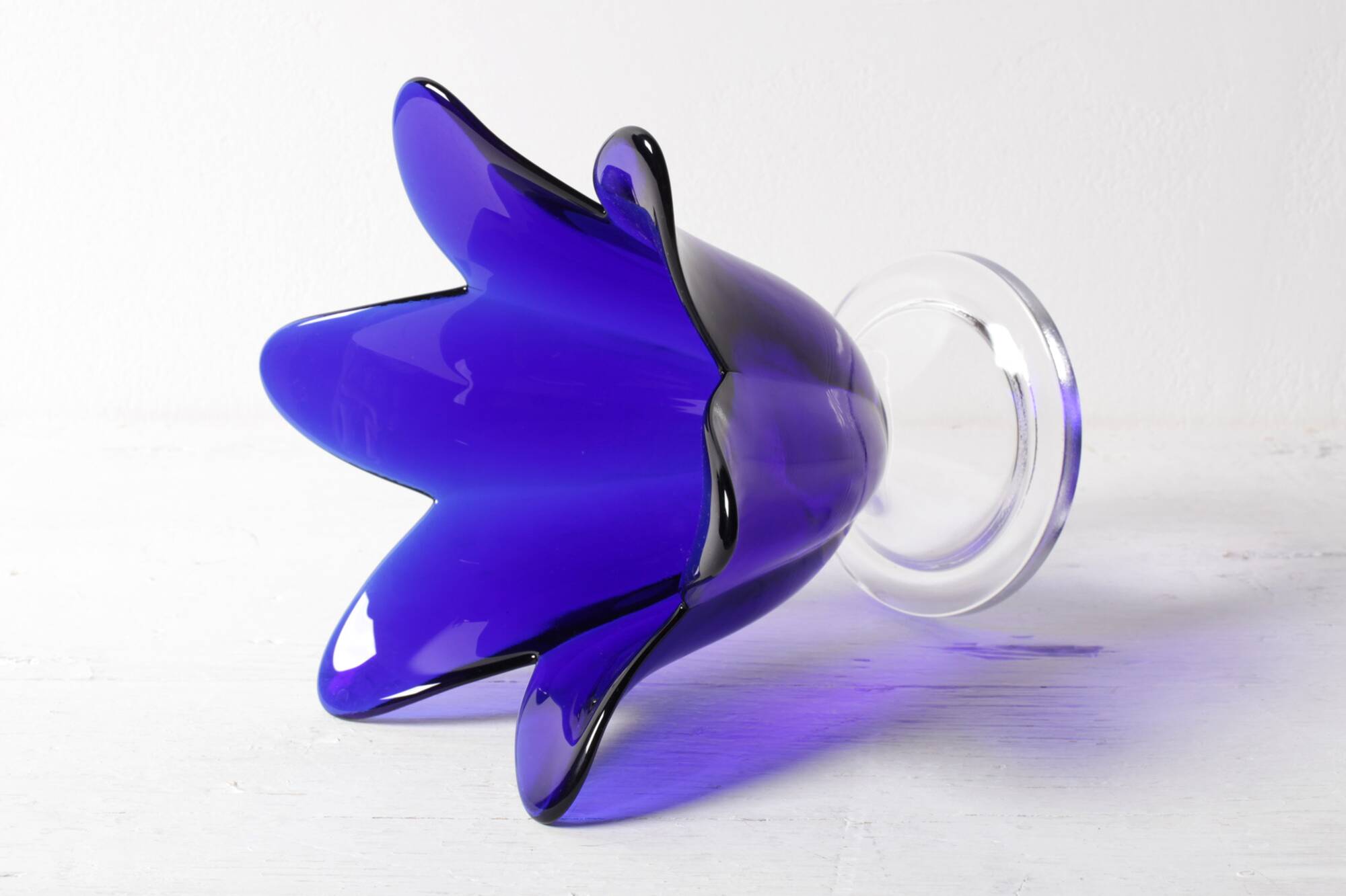 Cobalt Blue Vintage Glass Vase / Mid-century Tulip Flower Vase. Portugal