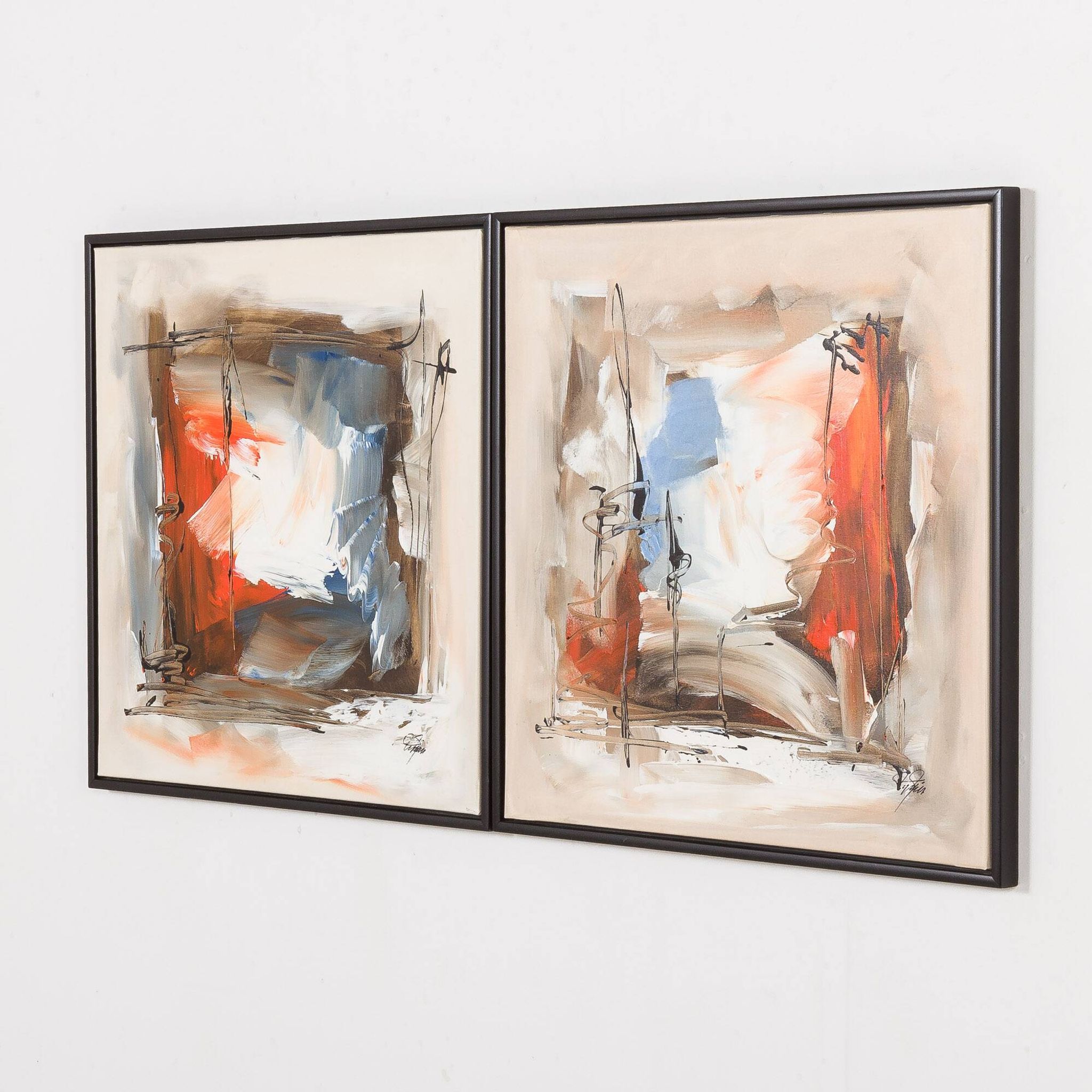 2 peintures abstraites, Danemark, fin du 20e siècle