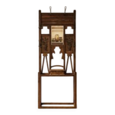 Vintage carved oak hall tree with mirror and coat hooks, early 20th century, 192 × 72 × 24 cm